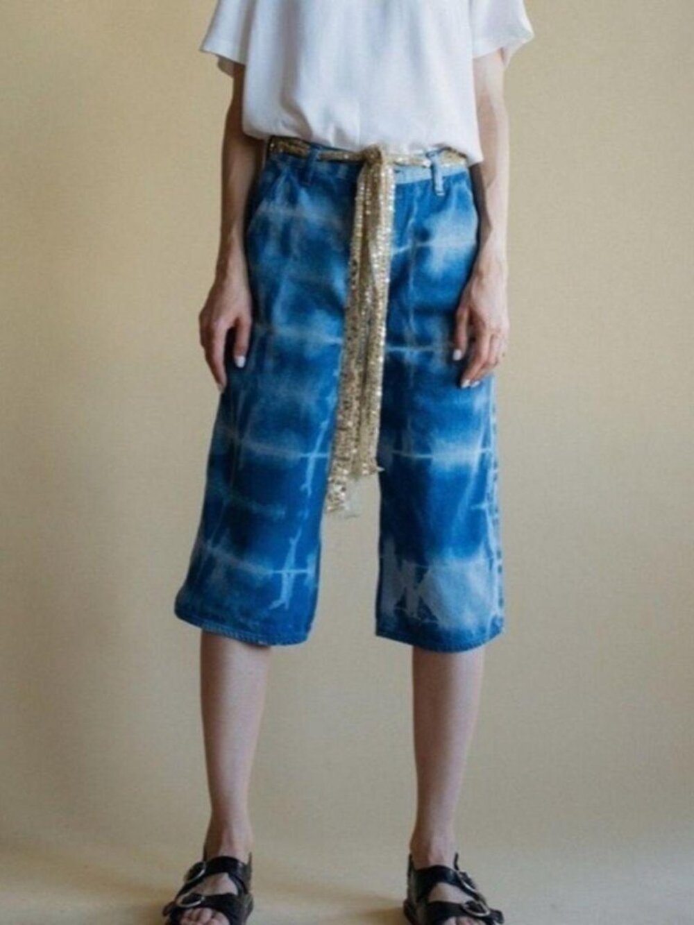 Rare Levi’s Tie-Dye Wide Leg Denim Long Jorts Shorts Culotte Bermuda Sz 27